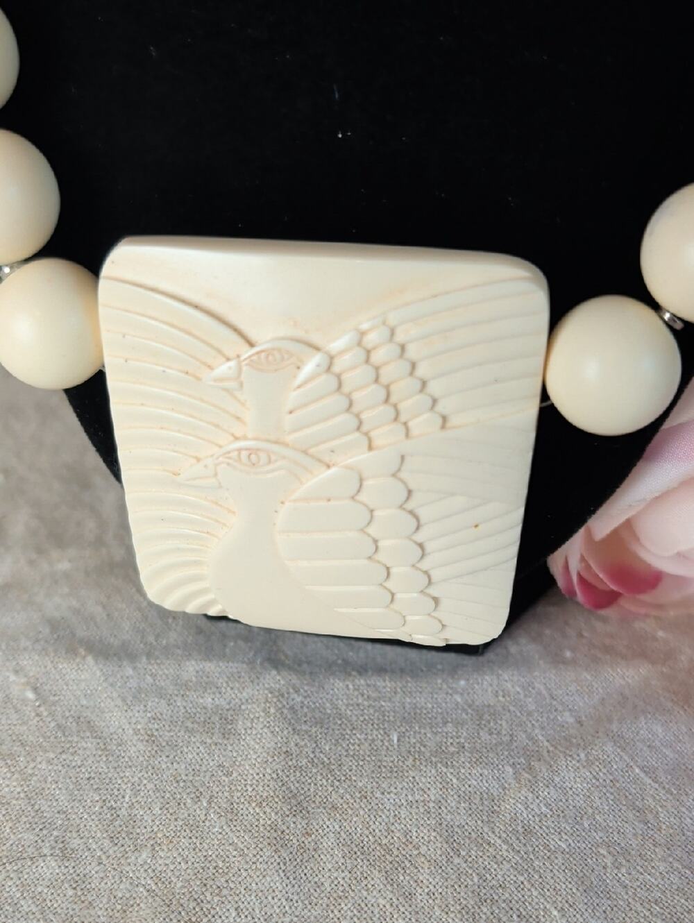 Vintage Laurel Burch Carved Bird Pendant Necklace Boho Artisan Statement